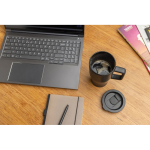 Premium ceramic mug, ergonomic handle, anti-drip lid, 490ml black colour