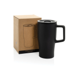 Premium ceramic mug, ergonomic handle, anti-drip lid, 490ml black colour
