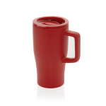 Premium ceramic mug, ergonomic handle, anti-drip lid, 490ml red colour