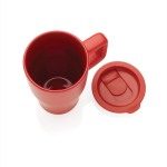 Premium ceramic mug, ergonomic handle, anti-drip lid, 490ml red colour