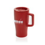 Premium ceramic mug, ergonomic handle, anti-drip lid, 490ml red colour