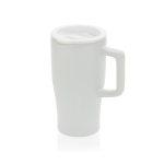 Premium ceramic mug, ergonomic handle, anti-drip lid, 490ml white colour