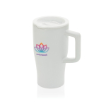 Premium ceramic mug, ergonomic handle, anti-drip lid, 490ml white colour
