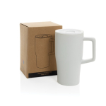 Premium ceramic mug, ergonomic handle, anti-drip lid, 490ml white colour