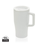 Premium ceramic mug, ergonomic handle, anti-drip lid, 490ml white colour