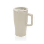 Premium ceramic mug, ergonomic handle, anti-drip lid, 490ml grey colour