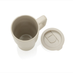 Premium ceramic mug, ergonomic handle, anti-drip lid, 490ml grey colour