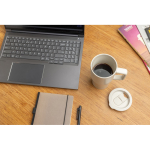Premium ceramic mug, ergonomic handle, anti-drip lid, 490ml grey colour