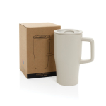 Premium ceramic mug, ergonomic handle, anti-drip lid, 490ml grey colour