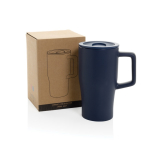 Premium ceramic mug, ergonomic handle, anti-drip lid, 490ml navy-blue colour