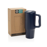 Recycled stainless steel tumbler, flip spout, screw lid, 900ml navy-blue colour