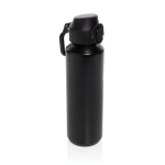 Recycled stainless steel sports bottle, lockable leak-proof lid, 600ml black colour