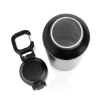 Recycled stainless steel sports bottle, lockable leak-proof lid, 600ml black colour