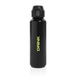 Recycled stainless steel sports bottle, lockable leak-proof lid, 600ml black colour