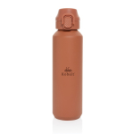 Recycled stainless steel sports bottle, lockable leak-proof lid, 600ml orange colour
