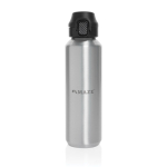 Recycled stainless steel sports bottle, lockable leak-proof lid, 600ml silver colour