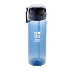 Recycled rPET sports bottle, leak-proof lid, straw, 800ml navy-blue colour