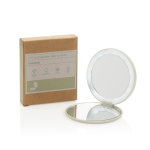 Recycled plastic pocket mirror, magnification, LED light beige colour