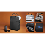 Expandable recycled fabric backpack, Duo-Zipper, 16” black colour