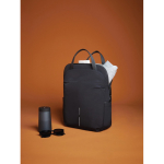 Expandable recycled fabric backpack, Duo-Zipper, 16” black colour