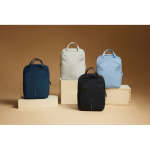 Expandable recycled fabric backpack, Duo-Zipper, 16” blue colour