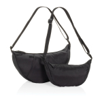 Recycled rPET XL shoulder bag, outer pocket, adjustable strap black colour