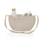 Recycled rPET XL shoulder bag, outer pocket, adjustable strap beige colour