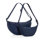 Recycled rPET XL shoulder bag, outer pocket, adjustable strap navy-blue colour