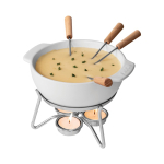 Ceramic cheese fondue set, candle heating, 750ml white colour