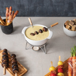 Ceramic cheese fondue set, candle heating, 750ml white colour