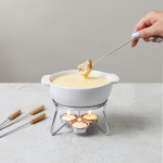 Ceramic cheese fondue set, candle heating, 750ml white colour