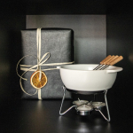 Ceramic cheese fondue set, candle heating, 750ml white colour