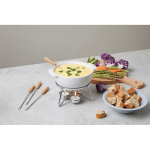 Ceramic cheese fondue set, candle heating, 750ml white colour