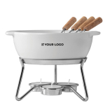Ceramic cheese fondue set, candle heating, 750ml white colour