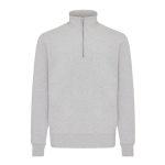 Unisex recycled cotton half-zip jumper, modern fit, 300 g/m2 heather light grey colour