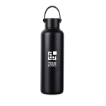 Recycled stainless steel thermal bottle, minimalist handle, 600ml black colour