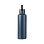 Recycled stainless steel thermal bottle, minimalist handle, 600ml navy-blue colour