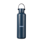 Recycled stainless steel thermal bottle, minimalist handle, 600ml navy-blue colour