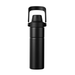 Recycled stainless steel thermal bottle, handle, dual opening, 600ml black colour