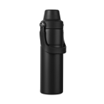 Recycled stainless steel thermal bottle, handle, dual opening, 600ml black colour