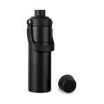 Recycled stainless steel thermal bottle, handle, dual opening, 600ml black colour