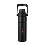 Recycled stainless steel thermal bottle, handle, dual opening, 600ml black colour