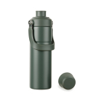 Recycled stainless steel thermal bottle, handle, dual opening, 600ml green colour