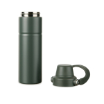 Recycled stainless steel thermal bottle, handle, dual opening, 600ml green colour