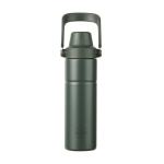 Recycled stainless steel thermal bottle, handle, dual opening, 600ml green colour