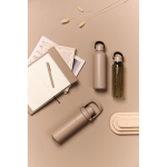 Recycled stainless steel thermal bottle, handle, dual opening, 600ml ivory colour
