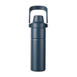 Recycled stainless steel thermal bottle, handle, dual opening, 600ml navy-blue colour