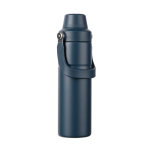 Recycled stainless steel thermal bottle, handle, dual opening, 600ml navy-blue colour
