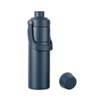 Recycled stainless steel thermal bottle, handle, dual opening, 600ml navy-blue colour
