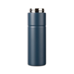 Recycled stainless steel thermal bottle, handle, dual opening, 600ml navy-blue colour